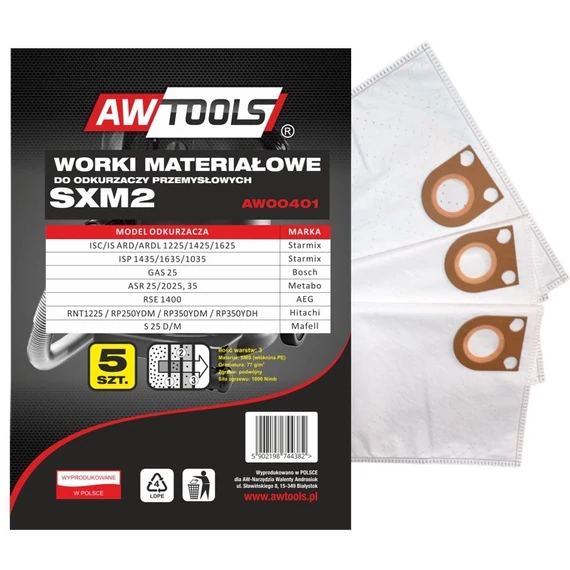 AWTools ipari porszívózsák, SXM2, 5db