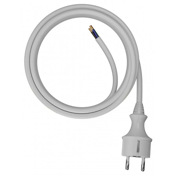 AWTools H05VV-F hálózati kábel dugvillával, fehér, 2x1mm2, 2m