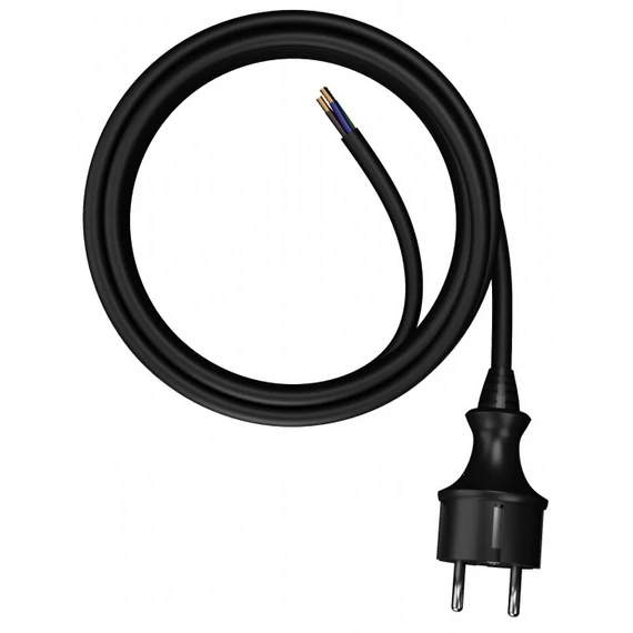 AWTools H05VV-F hálózati kábel dugvillával, fekete, 2x1mm2, 2m