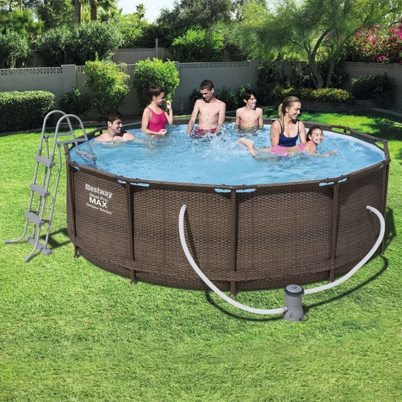 Bestway Mykonos Lux fémvázas medence szett, rattan hatású, 3.66x1.0m