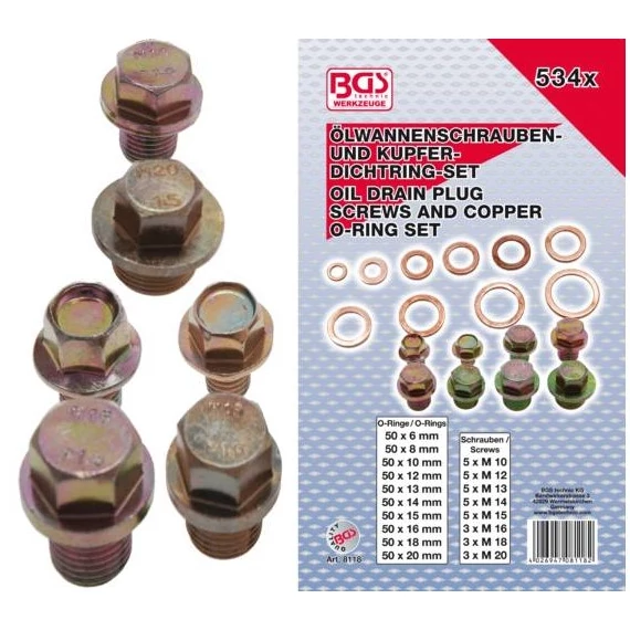 BGS-8118 Olajteknő csavar és rézalátét készlet 534 részes