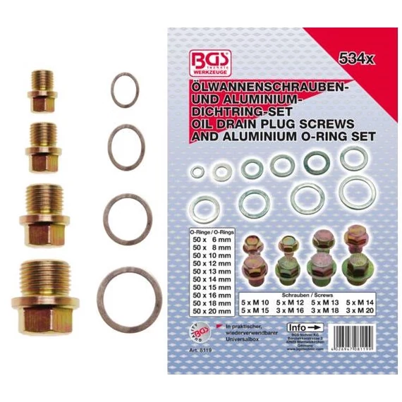 BGS-8119 Olajteknő csavar és aluminiumalátét készlet 534 részes