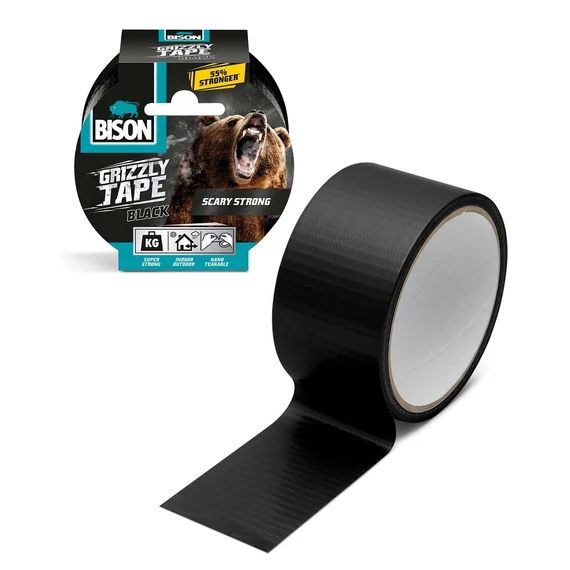 Bison Grizzly szöveterősített ragasztószalag, fekete, 10m