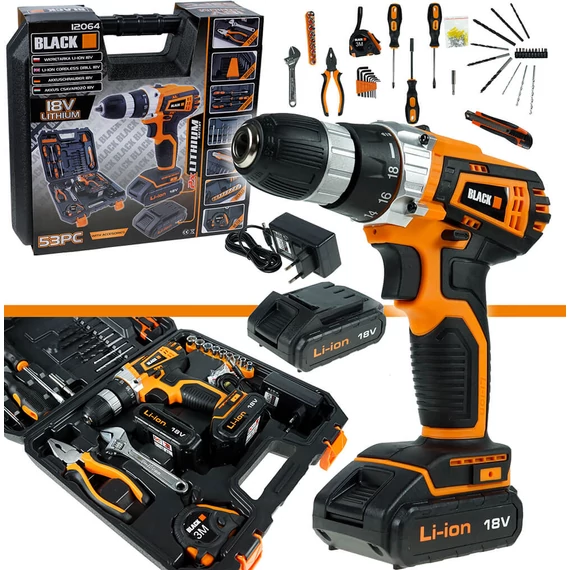 Black 12064 akkus fúró csavarozó szerszámkészlet 18V, 1300W, 53db-os