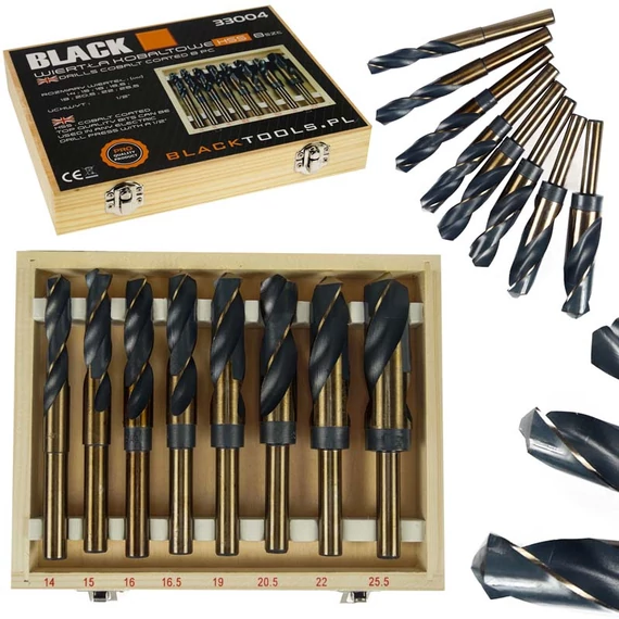Black 33004 HSS kobalt fúrószár készlet fémhez, 14-22.5mm, 8db-os