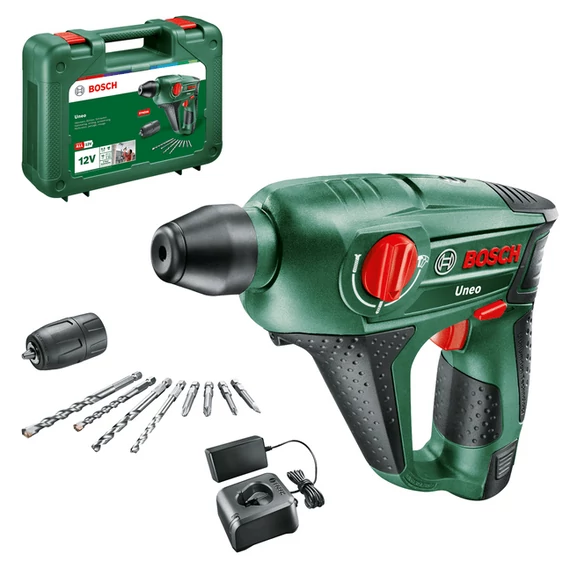 Bosch Uneo akkus fúrókalapács kofferban, SDS-Quick, 1.2V (2Ah akkuval és töltővel)