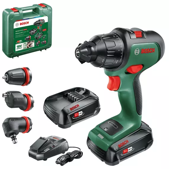 Bosch AdvancedImpact 18 akkus ütvefúró kofferban adapterekkel, 18V, 13mm (2x2.5Ah akku és töltő)