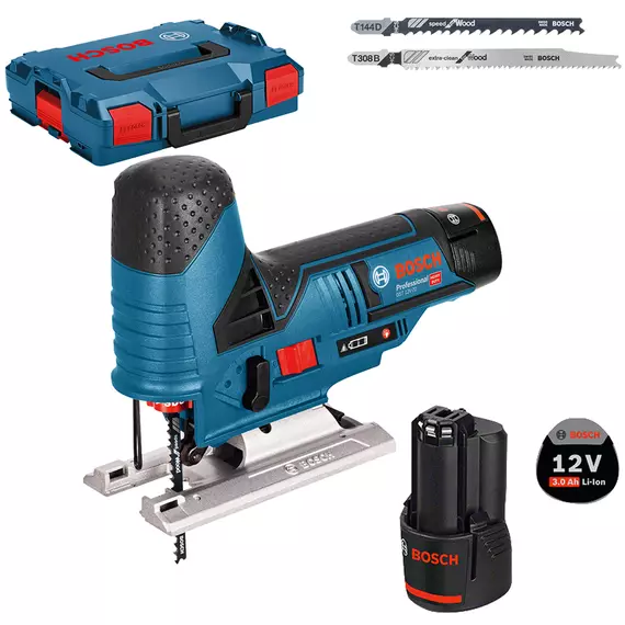 Bosch GST 12V-70 akkus dekopírfűrész kofferban, 12V, 18mm (2db 3Ah akkuval és tölővel)