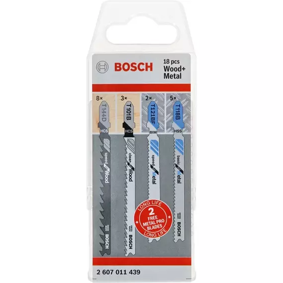 Bosch kezdő dekopírfűrészlap készlet fához és fémhez, 18db