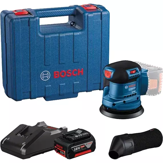 Bosch GEX 185-LI akkus excentercsiszoló, 18V, 125mm (4Ah akkuval és töltővel)