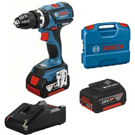 Bosch Professional GSB 18V-EC akkus fúrócsavarozó kofferben, 18V, 13mm (2x5Ah akku és töltő)