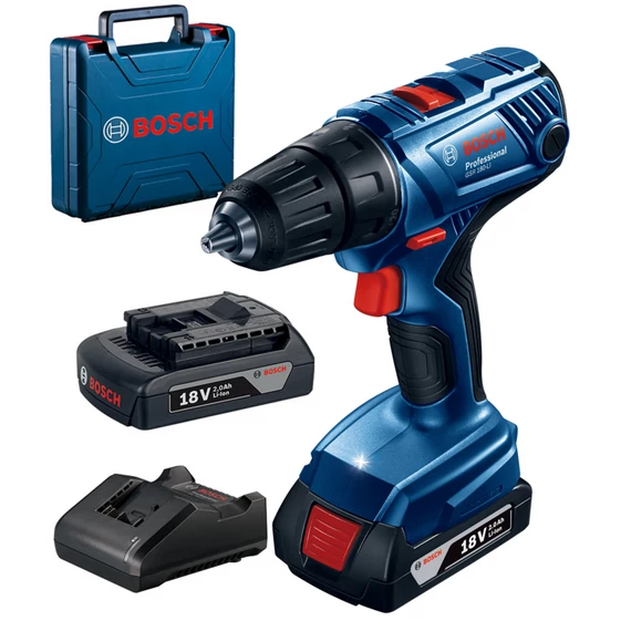 Bosch GSR 180-LI akkus fúrócsavarozó kofferben, 18V, 13mm (2db 2Ah akkuval és töltővel)