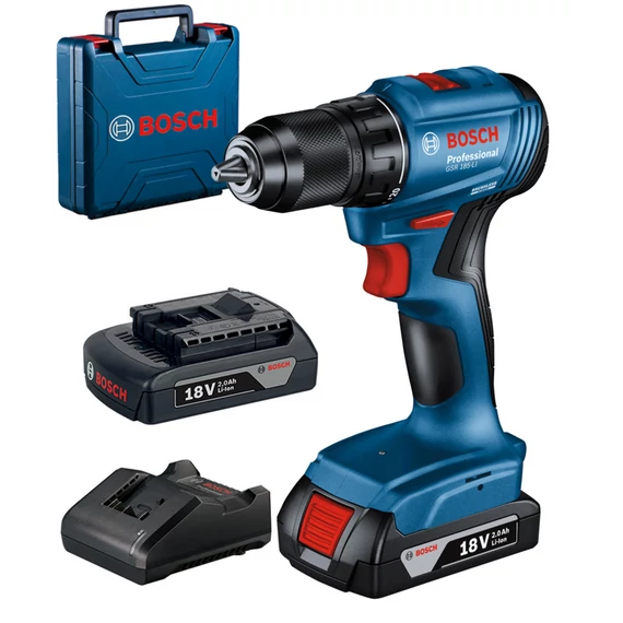 Bosch GSR 185-LI akkus fúrócsavarozó kofferben, 18V, 13mm (2db 2Ah akkuval és töltővel)