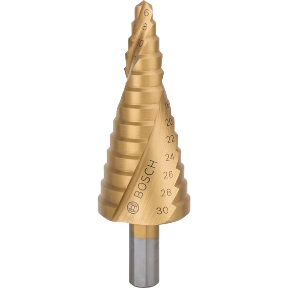 Bosch lépcsős fúrószár, 13 lépcsős, háromlapú, HSS-TiN, 6-30mm