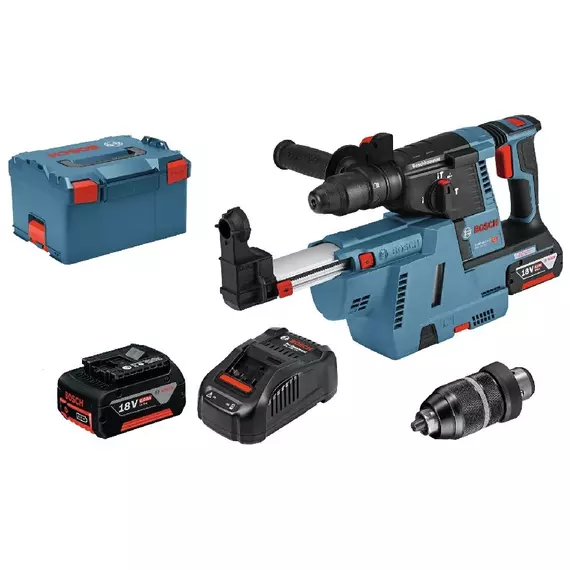 Bosch GBH 18V-26F SDS Plus fúrókalapács, fúrótokmánnyal, porelszívóval, 2db 5.5Ah akkuval