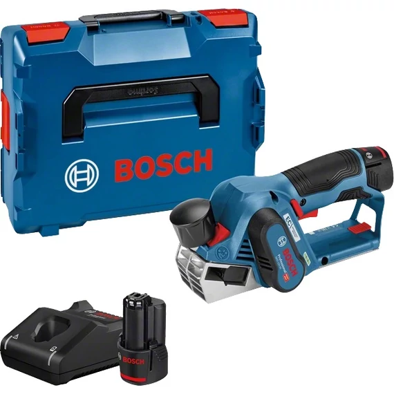 Bosch GHO 12V-20 akkus gyalu kofferben, 12V (2db 3Ah akkuval és töltővel)