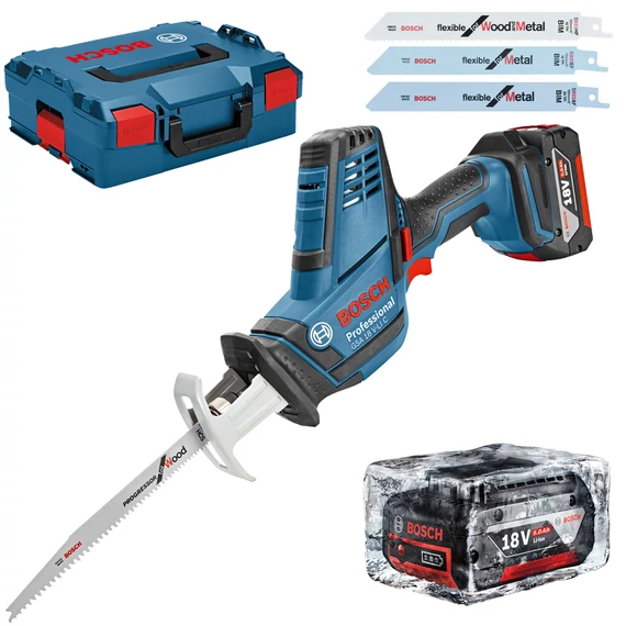 Bosch GSA 18V-LI C akkus orrfűrész kofferben, 18V (2db 5Ah akkuval és töltővel)