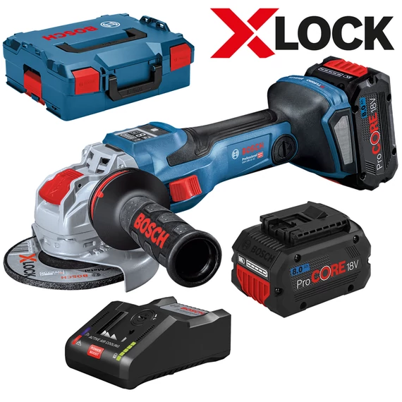 Bosch GWX 18V-15 SC akkus sarokcsiszoló kofferben, X-LOCK, 18V, 125mm (2db 8Ah akkuval és töltővel)