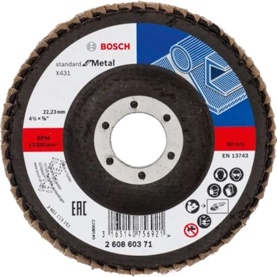 Bosch X431 legyezőtárcsa sarokcsiszolóhoz, fémre, egyenes, üvegszálas, 125mm, P40