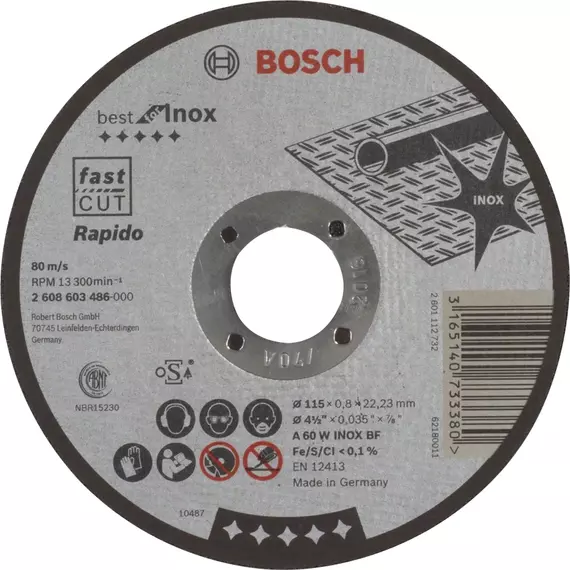 Bosch Best for Inox Rapido vágótárcsa sarokcsiszolóhoz, egyenes, 115x0.8mm