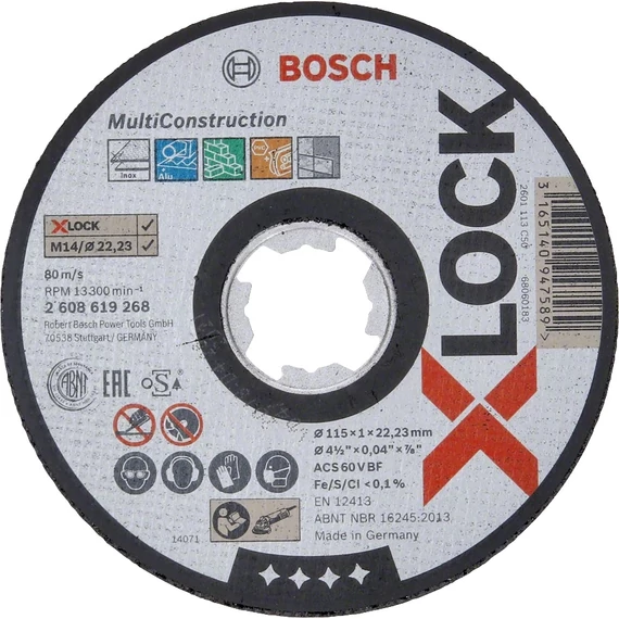 Bosch Multi Construction X-LOCK vágótárcsa sarokcsiszolóhoz, 125x1mm