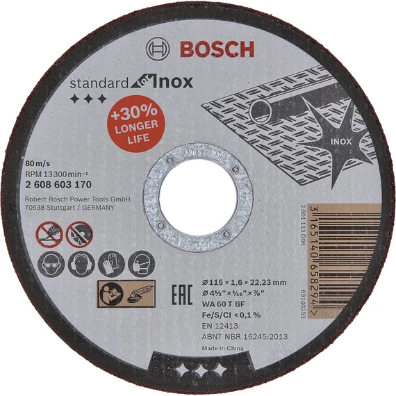 Bosch Standard for Inox vágótárcsa sarokcsiszolókhoz, egyenes, 180x1.6mm
