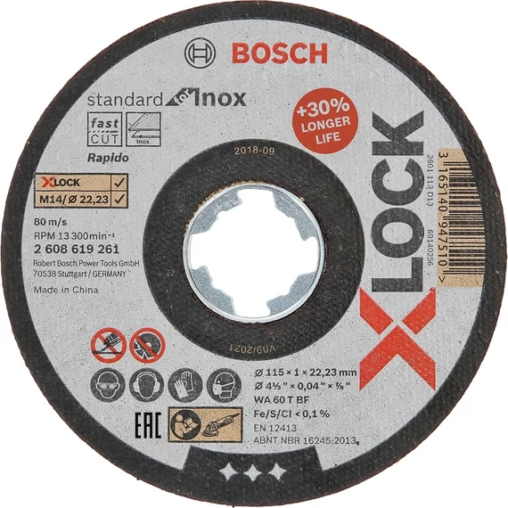 Bosch Standard for Inox X-LOCK vágótárcsa sarokcsiszolóhoz, 115x1.6mm