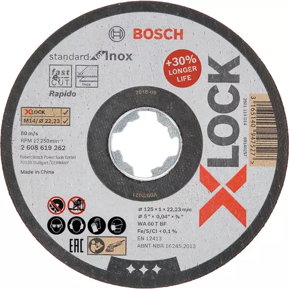 Bosch Standard for Inox X-LOCK vágótárcsa sarokcsiszolóhoz, 125x1.6mm, 10db