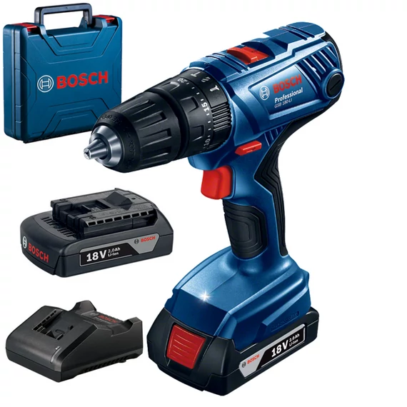 Bosch GSB 180-LI akkus ütvefúró-csavarozó kofferben, 18V (2db 2Ah akkuval és töltővel)