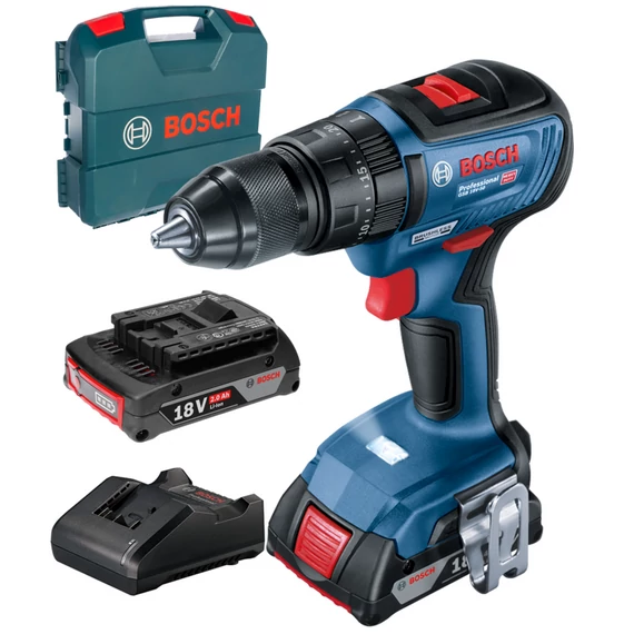 Bosch GSB 18V-50 akkus ütvefúró-csavarozó hordozóban, 18V (2x2Ah akku és töltő)