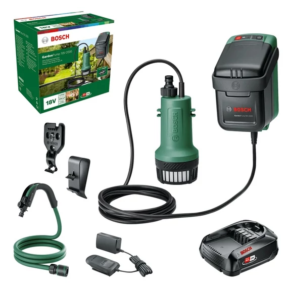 Bosch GardenPump 18 esővíz szivattyú készlet vezérlőegységgel (2.5Ah akkuval és töltővel)