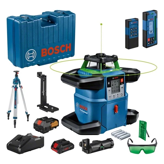Bosch GRL 650 CHVG akkus szintező forgólézer készlet állvánnyal, 18V (4Ah akkuval és töltővel)