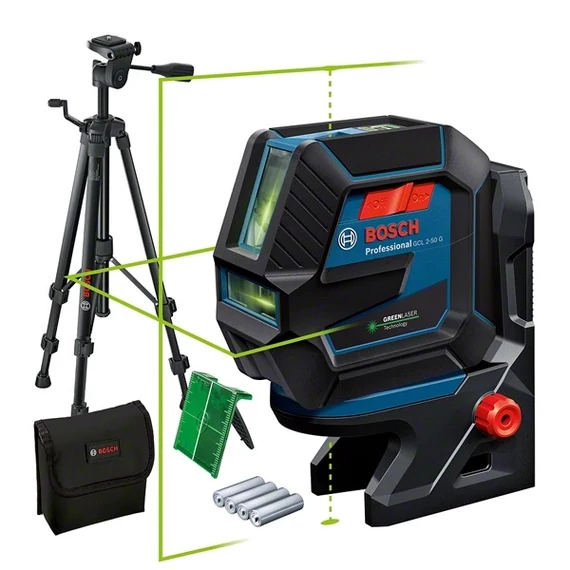 Bosch GCL 2-50 G kombinált lézeres szintező állvánnyal, zöld, 15m