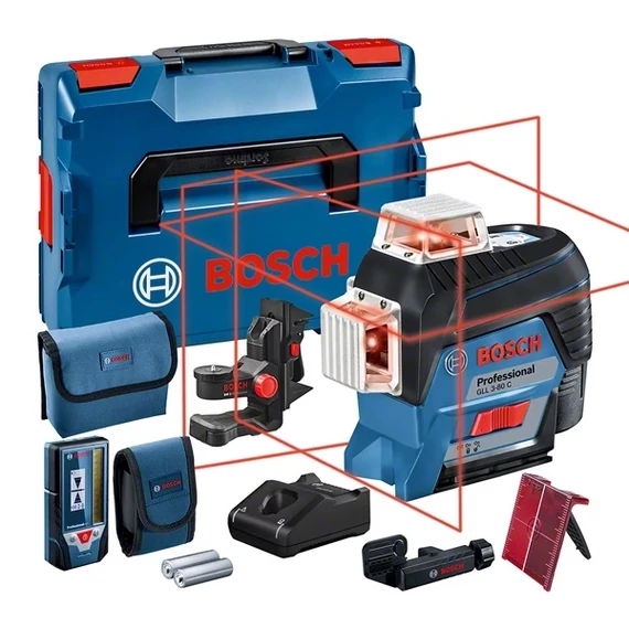 Bosch GLL 3-80 C akkus szintező vonallézer kofferben, 12V (2Ah akkuval és töltővel)