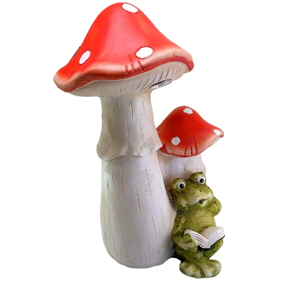 Chomik kerti dekor, béka és bomba, LED-világítás, napelemes, 29.5x27.5x42cm