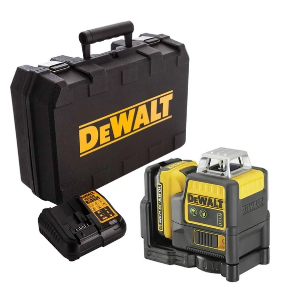 DeWalt DCE089D1R XR akkus önszintező keresztlézer, 10.8V, 15m (1db 2.0Ah akkuval és töltővel)