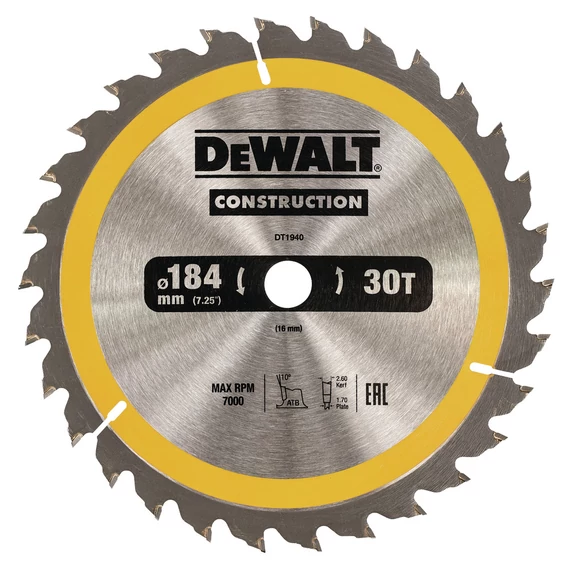 DeWalt DT1940 ipari körfűrészlap, 30 fog, 184mm