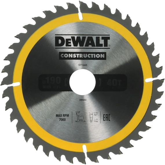 DeWalt DT1945 ipari fűrészlap, 40 fog, 190mm