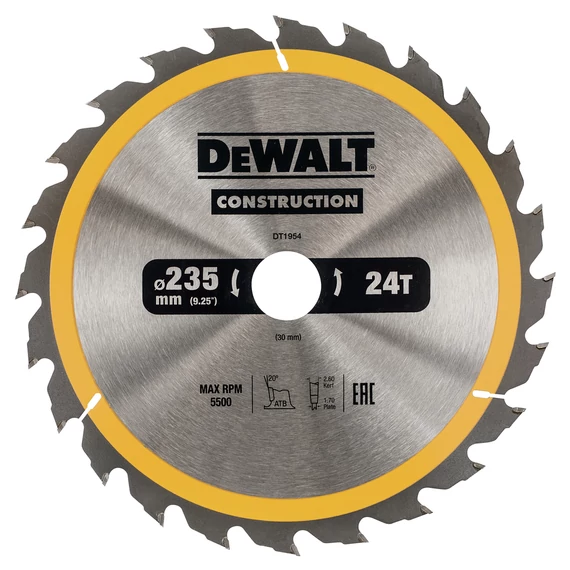 DeWalt DT1954 ipari fűrészlap, 24 fog, 235mm