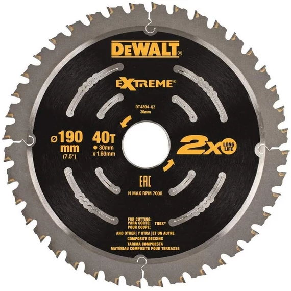 DeWalt DT4394 Composit fűrészlap, 40 fog, 190mm