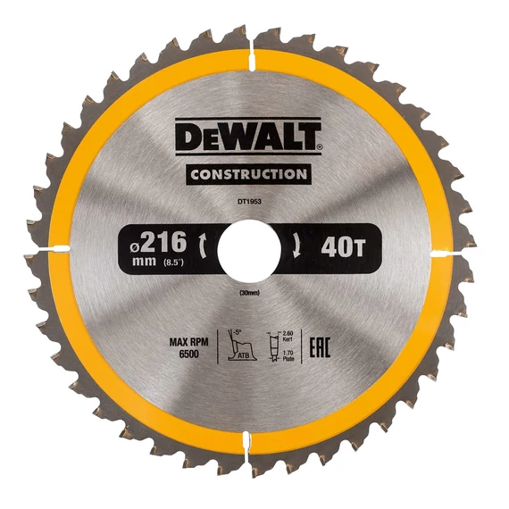 DeWalt körfűrészlap állófűrészekhez, 40 fog, 216x30mm