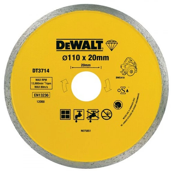 DeWalt DT3714 vizes-száraz gyémánt vágótárcsa, 110mm