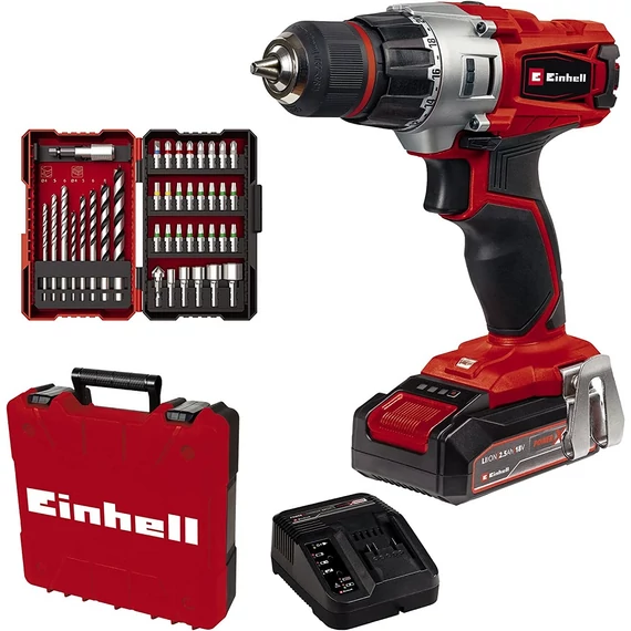 Einhell TE-CD 18/2 Li +39 akkus fúró-csavarozó szett 2.5Ah akkuval, töltővel és 39db tartozékkal
