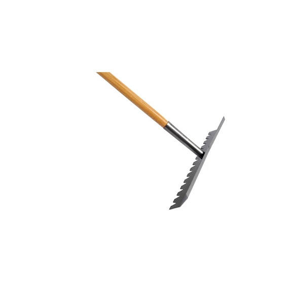 Betontrowel fogazott, acél betonterítő fa nyéllel, 12x50cm