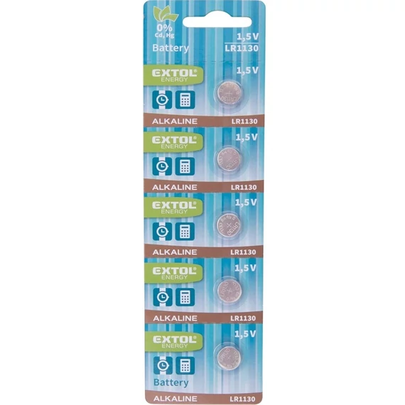 Extol Energy LR1130 gombelem készlet, alkáli, 1.5V, 5db