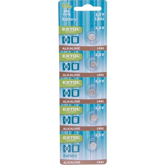 Extol Energy LR41 gombelem készlet, alkáli, 1.5V, 5db