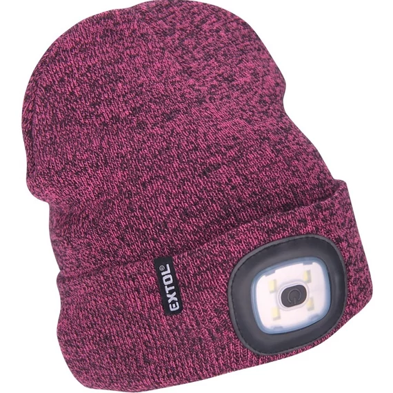 Extol Light kötött sapka akkus LED homloklámpával, USB, 4x45lm, bordó