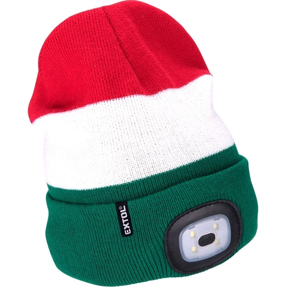 Extol Light kötött sapka akkus LED homloklámpával, USB, 4x45lm, piros-fehér-zöld