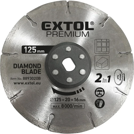 Extol gyémántvágó korong 20x125mm, 2az1ben Twin Blade rendszer