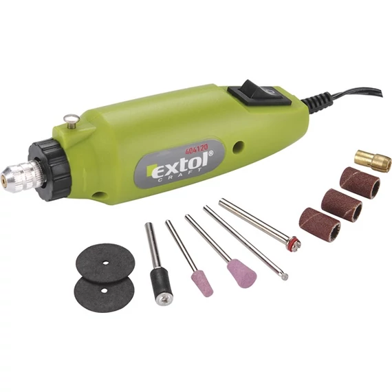 Extol mini köszörű és fúrógép + tartozékok, 12V, 12.000 ford/perc